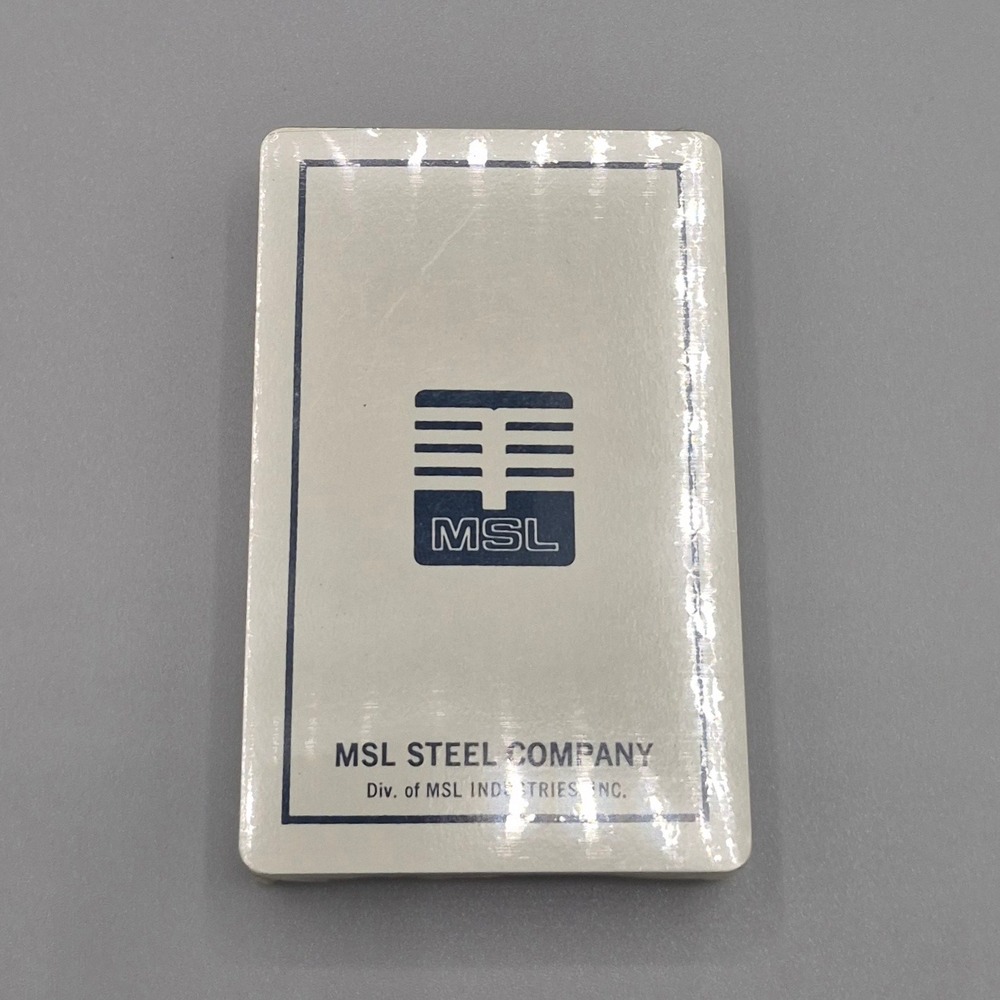 Vintage MSL Steel Company Plastic Coated Playing Cards Sealed Deck Advertising